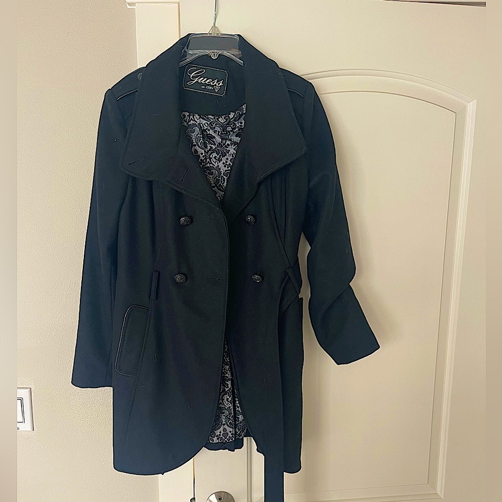 GUESS black pea coat Gently used